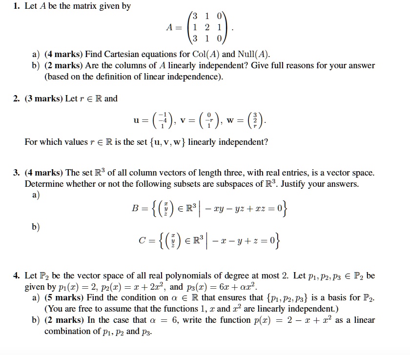 SOLVED: Let A be the matrix given by A = 9 marks) Find Cartesian ...