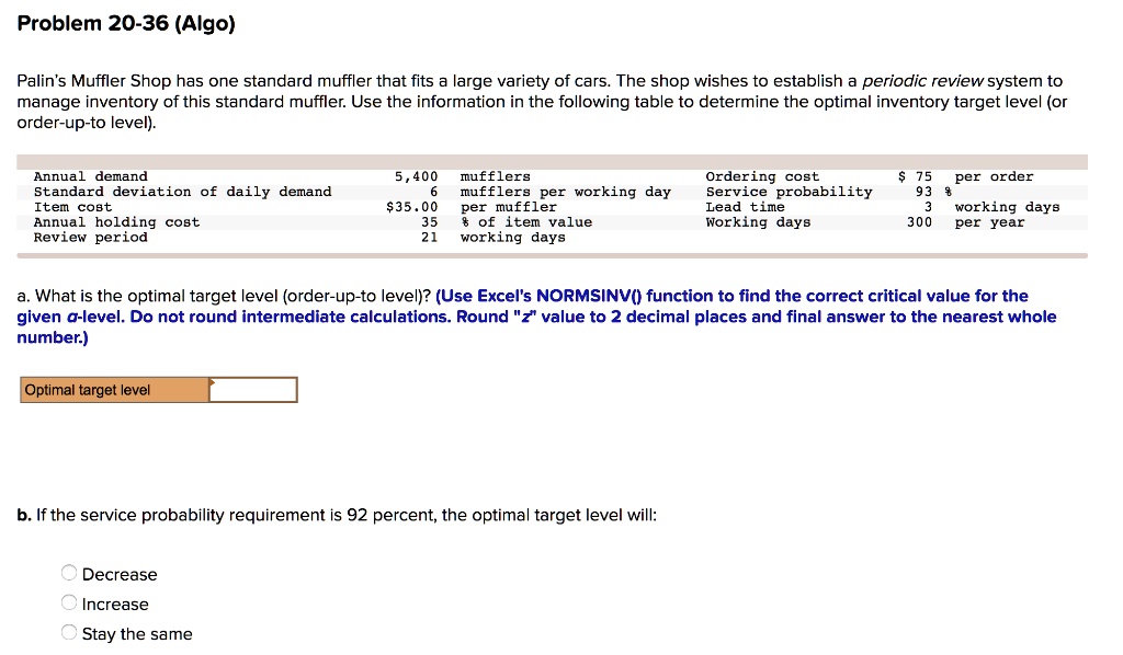 SOLVED Problem 2036 (Algo) Palin's Muffler Shop has one standard