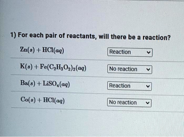 For Each Pair Of Reactants Will There Be A Reaction