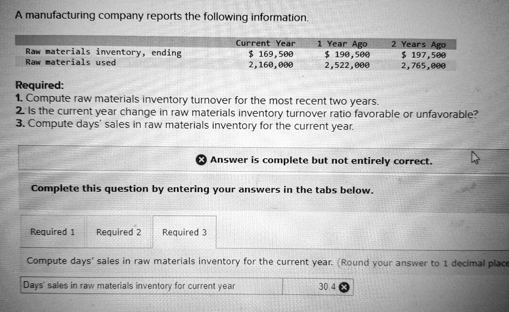 SOLVED A manufacturing company reports the following information