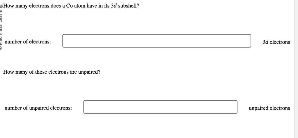 How many electrons does a Co atom have in its 3d subshell? number of