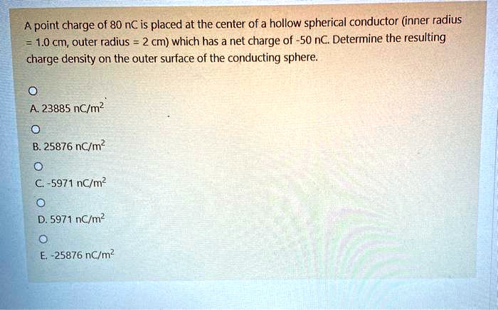 SOLVED: 'point = charge of 80 nC is placed at the center of a hollow ...