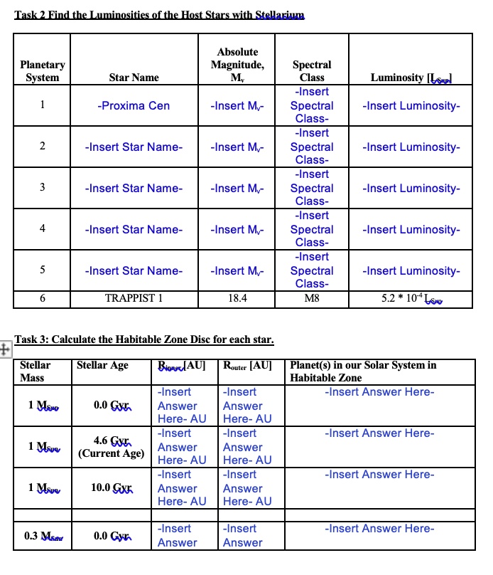 + Task 2 Find the Luminosities of the Host Stars with Stellarium ...