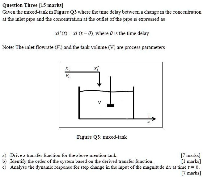 SOLVED: Given the mixed-tank in Figure Q3, where the time delay between ...