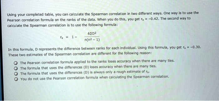 using your completed table you can calculate the spearman correlation ...