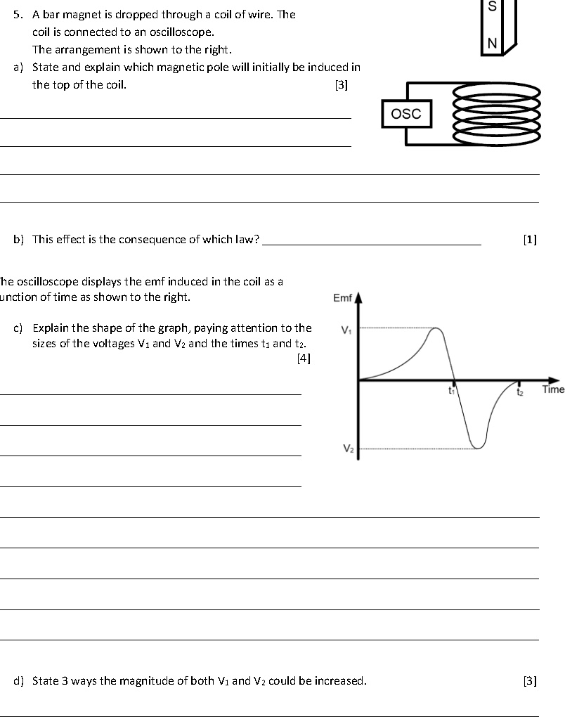SOLVED A bar is dropped through a coil of wire. The coil is connected to an oscilloscope