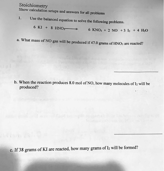 Solved Stoichiometry Show Calculation Setups And Answers For All Problems Use The Balanced