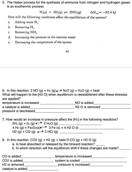 the haber process for the systhesis of ammonia from nitrogen and ...