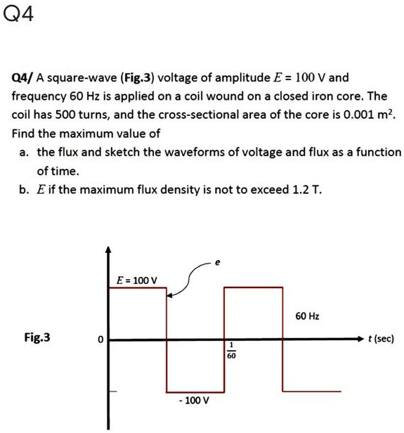 SOLVED: Q4 Q4/A square-wave (Fig.3) voltage of amplitude E = 100V and ...