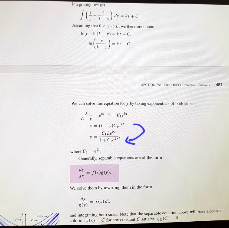 Solved Integrating We Gel F 2 Dy Kt C Assuming That 0 Y L We Therefore Obtain In Y In L Y Kt C In 2 Kt C Section 7 9 First Ordcr Differential Equations 451 We