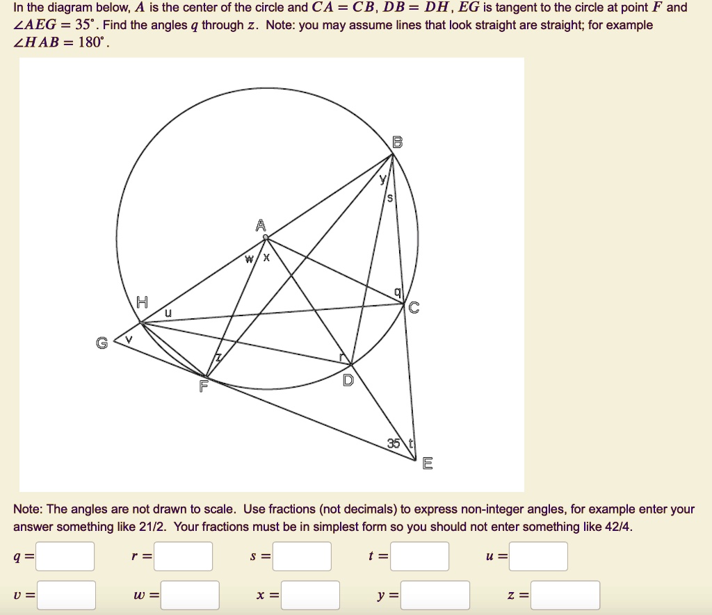 SOLVED: the diagram below; is the center of the circle and CA = CB, DB = DH  EG is tangent to the circle at point F and LAEG = 35" . Find