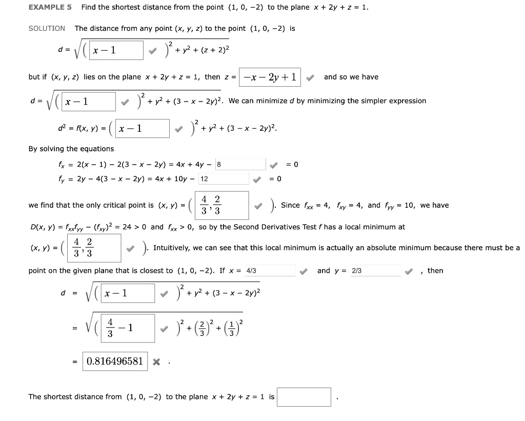 EXAMPLE 5: Find the shortest distance from the point (1, 0, -2) to the ...