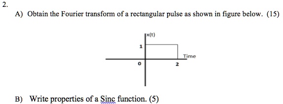 Solved 2 A Obtain The Fourier Transform Of A Rectangular Pulse As Shown In Figure Below 15