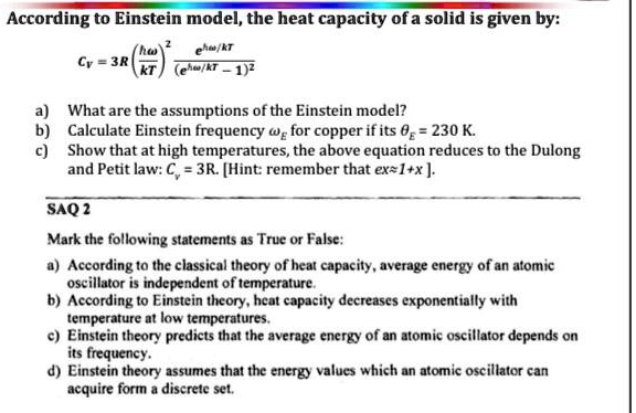 SOLVED: According To The Einstein Model, The Heat Capacity Of A Solid ...