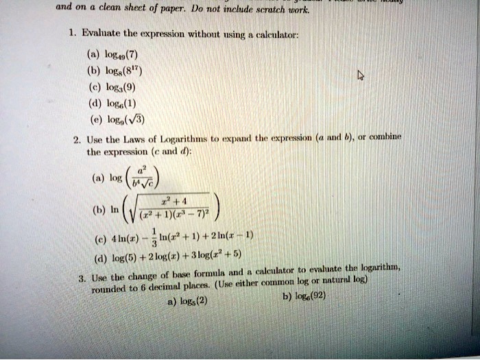 Solved Evaluate without using calcular.to (3 1) logg, 3