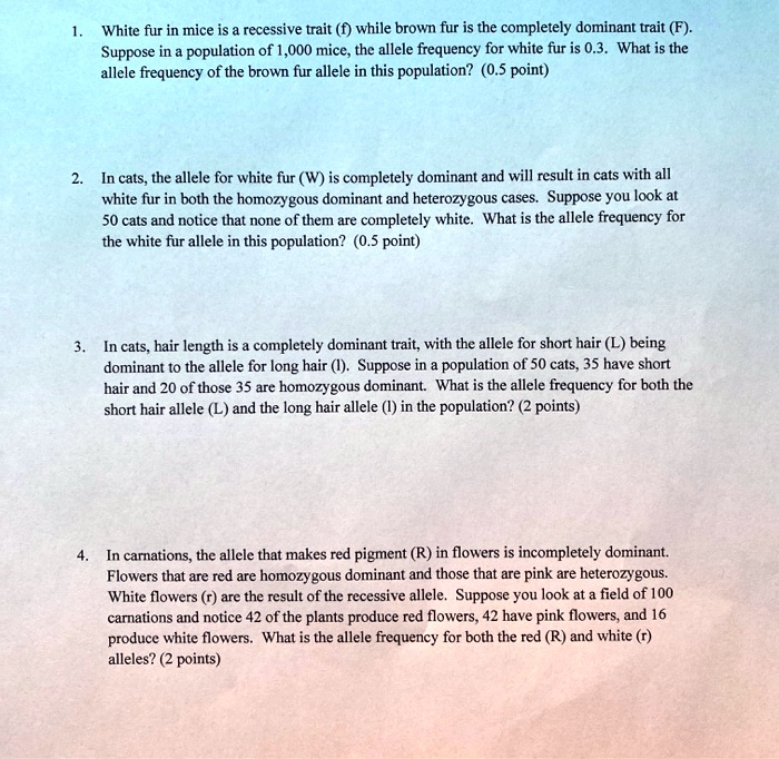 SOLVED White fur in mice is a recessive trait (f) while brown fur is