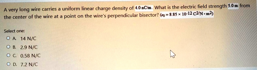 SOLVED: A long wire carries a uniform linear charge density of 40 C/m ...