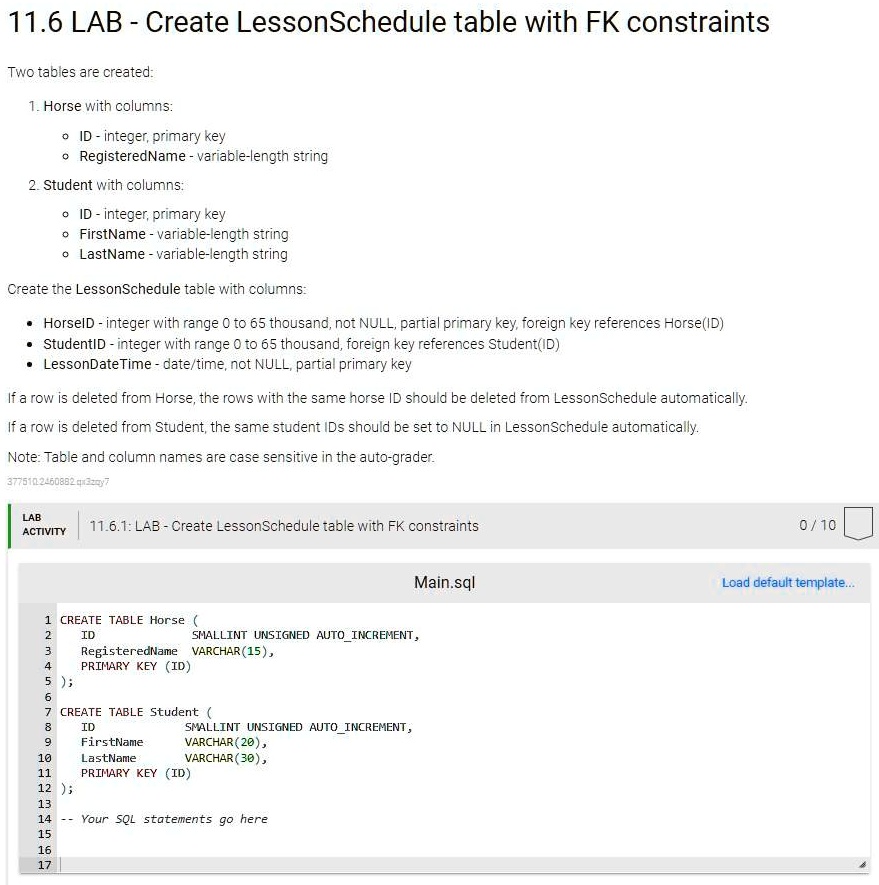 SOLVED: Two tables are created: Horse with columns: ID - integer ...