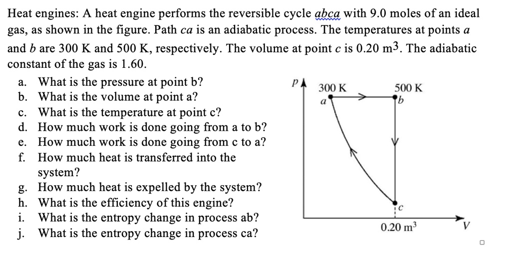 SOLVED: Heat engines: A heat engine performs the reversible cycle abca ...