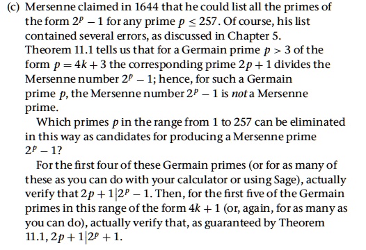 SOLVED: Mersenne claimed in 1644 that he could list all the primes of ...