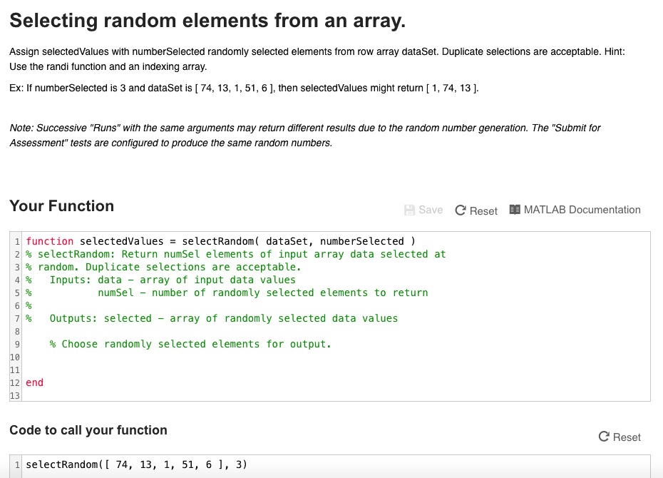 SOLVED: For MATLAB, please do NOT use loops (e.g. while, for ...