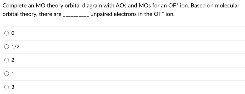SOLVED: Complete an MO theory orbital diagram with AOs and MOs for an ...