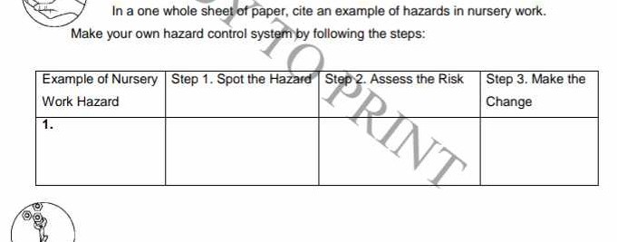 In a one whole sheet of paper, cite an example of hazards in nursery ...