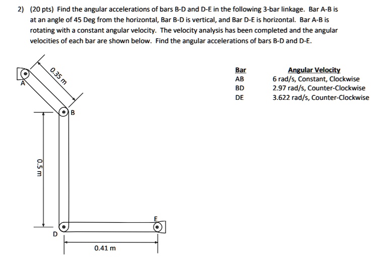 2) (20 pts) Find the angular accelerations of bars B-D and D-E in the ...
