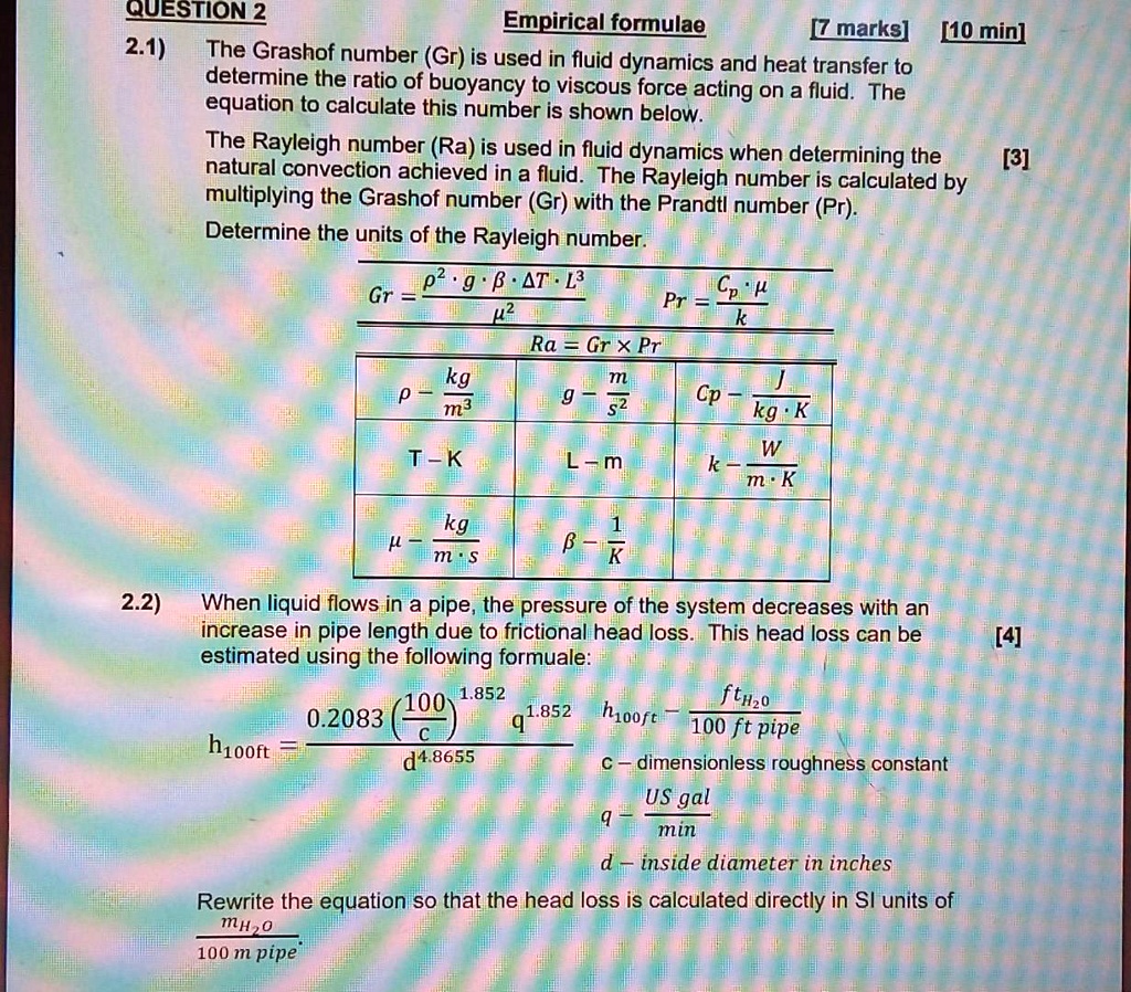 SOLVED QUESTION 2 Empirical formulae [7 marks] [10 min] 2.1) The Grashof number (Gr) is used in