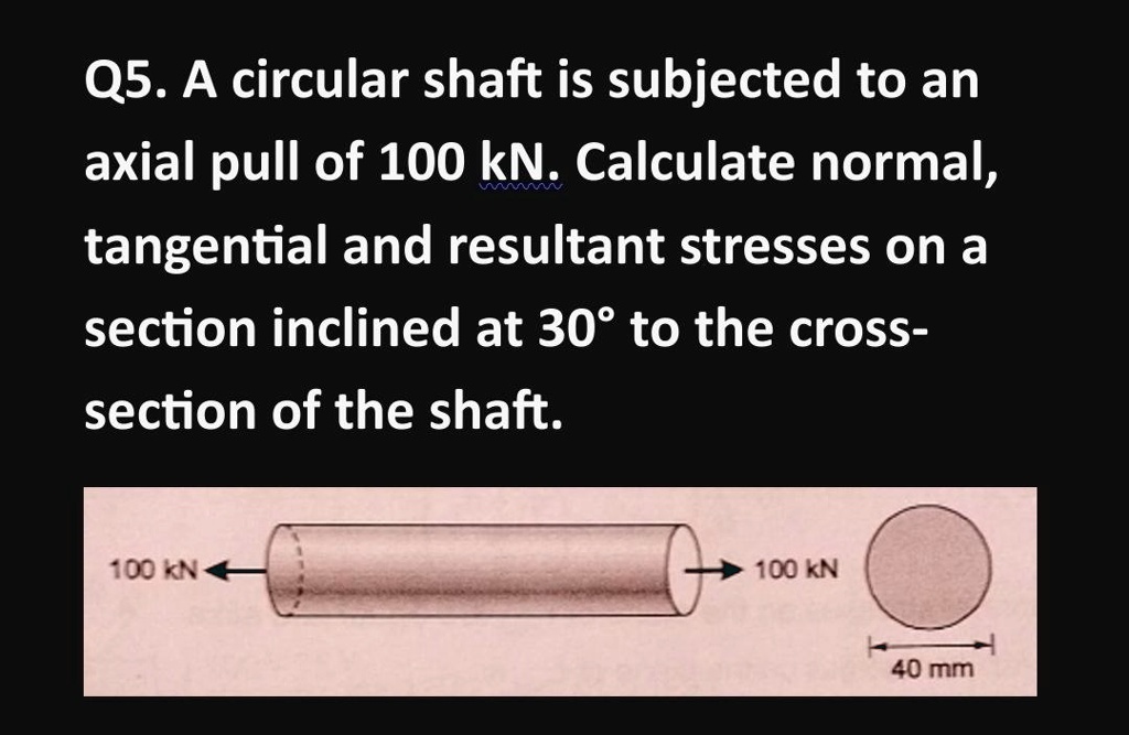 Q5. A circular shaft is subjected to an axial pull of 100 kN. Calculate ...
