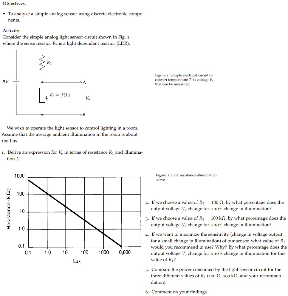 SOLVED: Objectives: To analyze a simple analog sensor using discrete ...