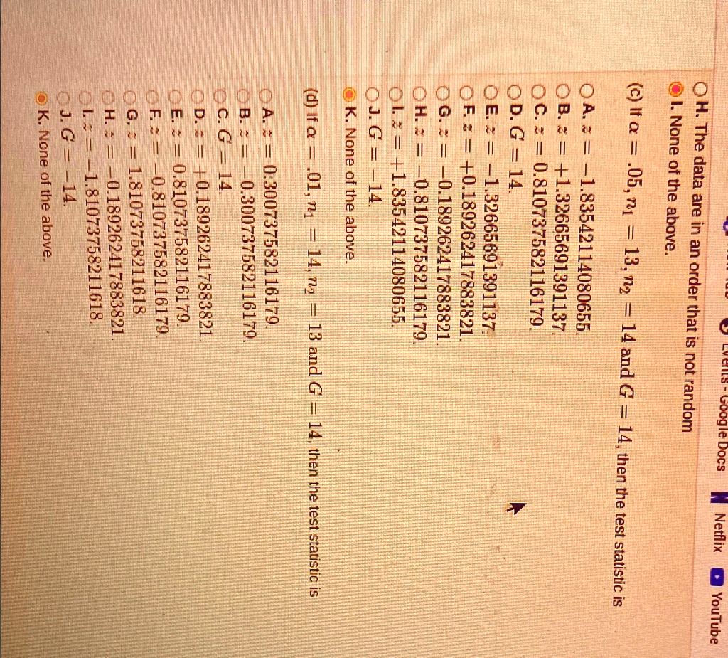 122 section 137 problem 1 10 points suppose that we wish to test a claim that a sequence of sample data was produced in a random manner and suppose that each data value belongs to one of two 65683
