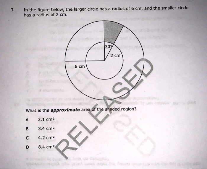 In the figure below, the larger circle has a radius of 6 cm and the ...