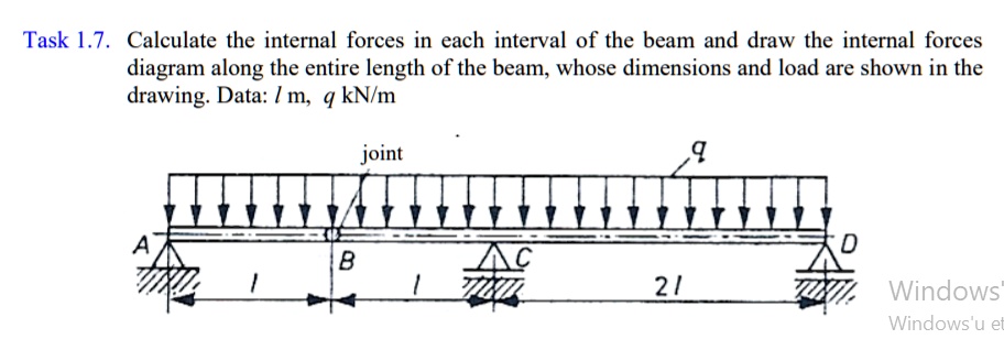 Internal Forces Questions SOLVED: Task 1.7. Calculate the internal forces in each interval of the ...