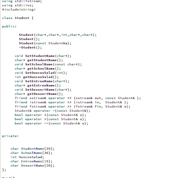 using std::fstream; using std::ios; #include class Student public ...