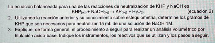 SOLVED: The balanced equation for one of the KHP and NaOH ...