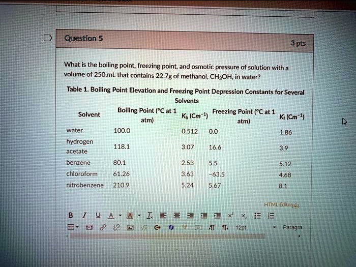 SOLVED Question 5 3 pES What is the boiling point; freezing point; and