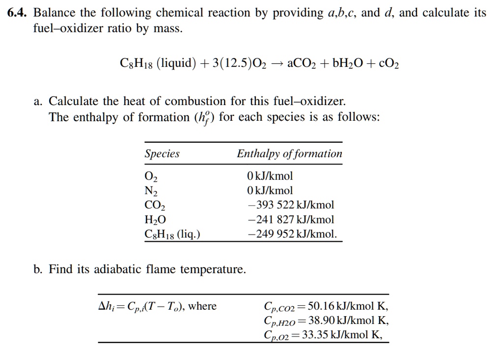SOLVED: 6.4. Balance the following chemical reaction by providing a, b ...