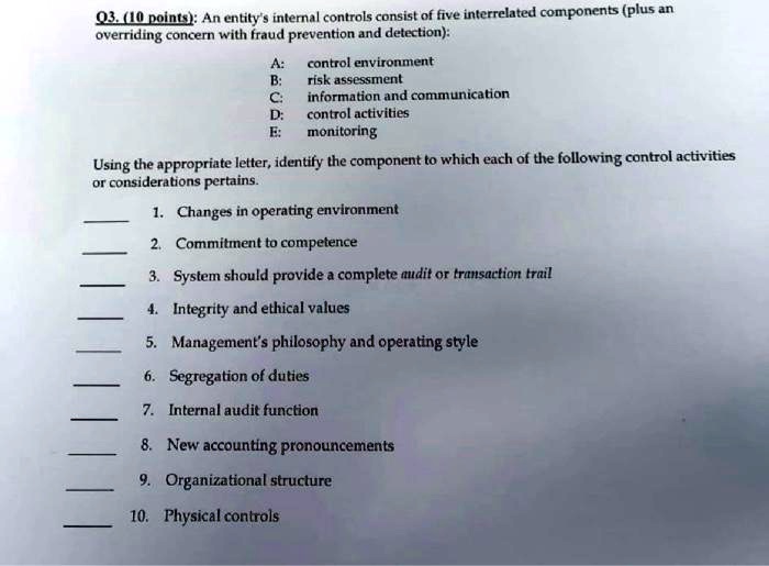 q3lllpontsl an entity internal controls consist of five interrelated ...