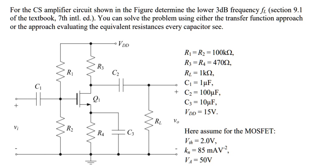 For the CS amplifier circuit shown in the Figure determine the lower ...