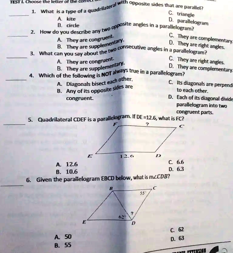 SOLVED TEST L Choose the letter Of the conel with opposite