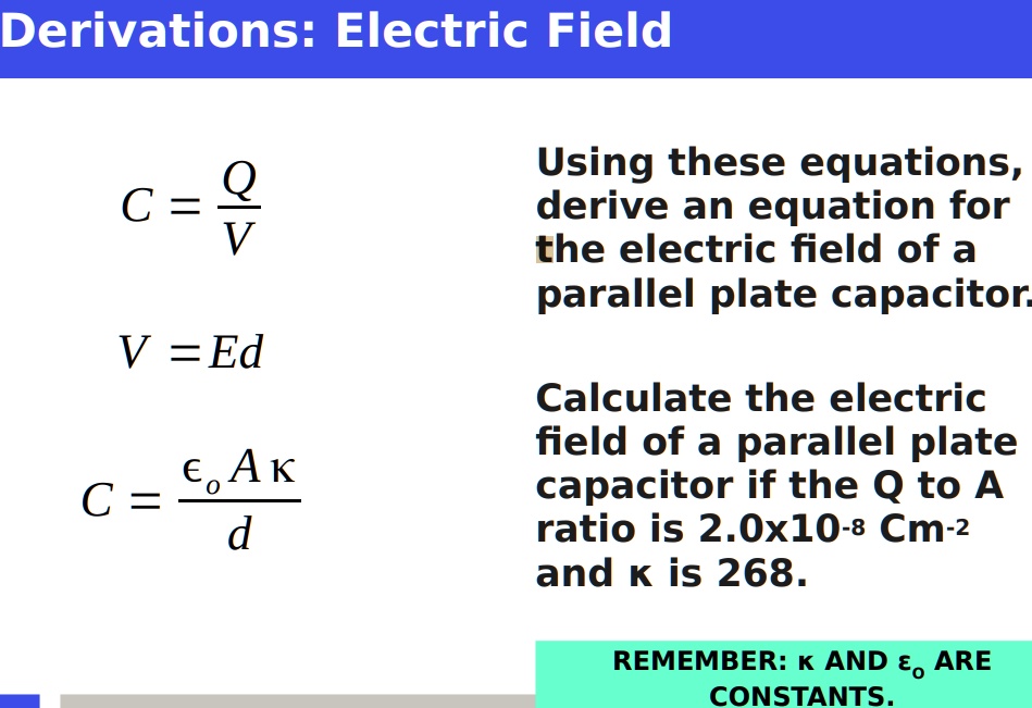 Electric Field Equation For Parallel Plate Capacitor