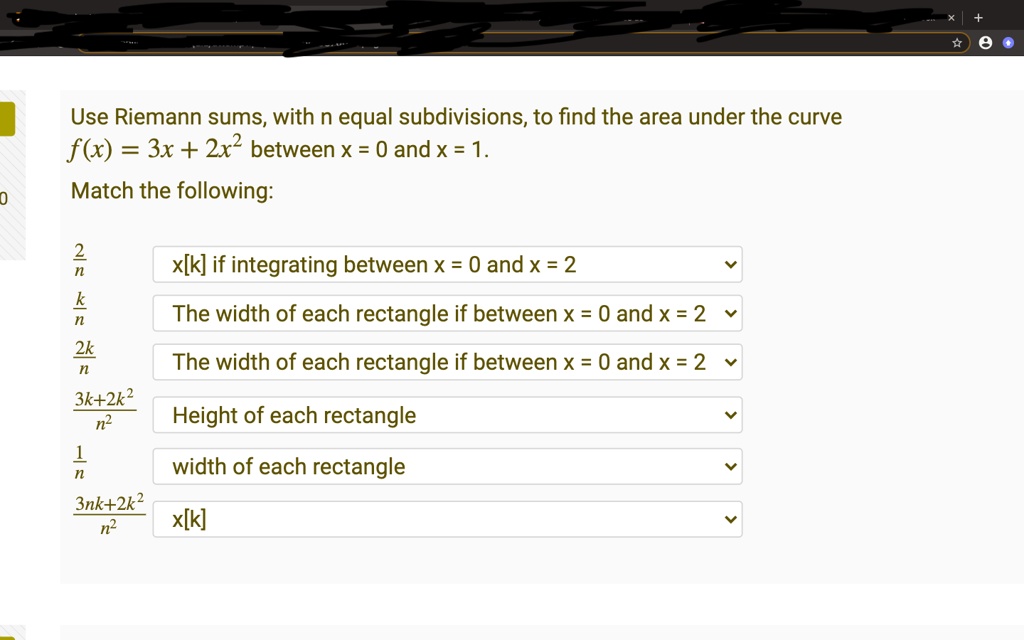 Solved Use Riemann Sums With N Equal Subdivisions To Find The Area Under The Curve F X 3x