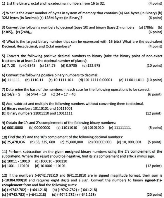 SOLVED: 1. List the binary, octal, and hexadecimal numbers from 16 to ...