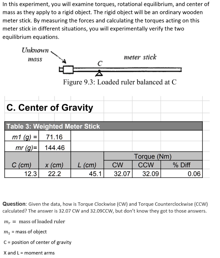 SOLVED In this experiment, you will examine torques, rotational