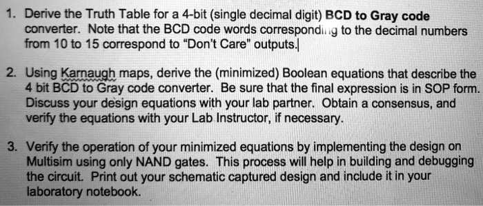 SOLVED: Derive the Truth Table for a 4-bit single decimal digit BCD to ...