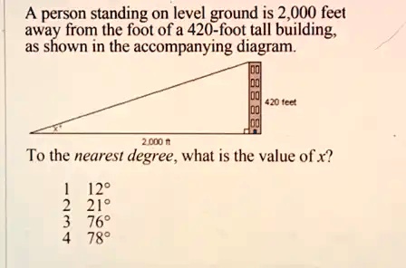 SOLVED: A person standing on level ground is 2,000 feet away from the ...