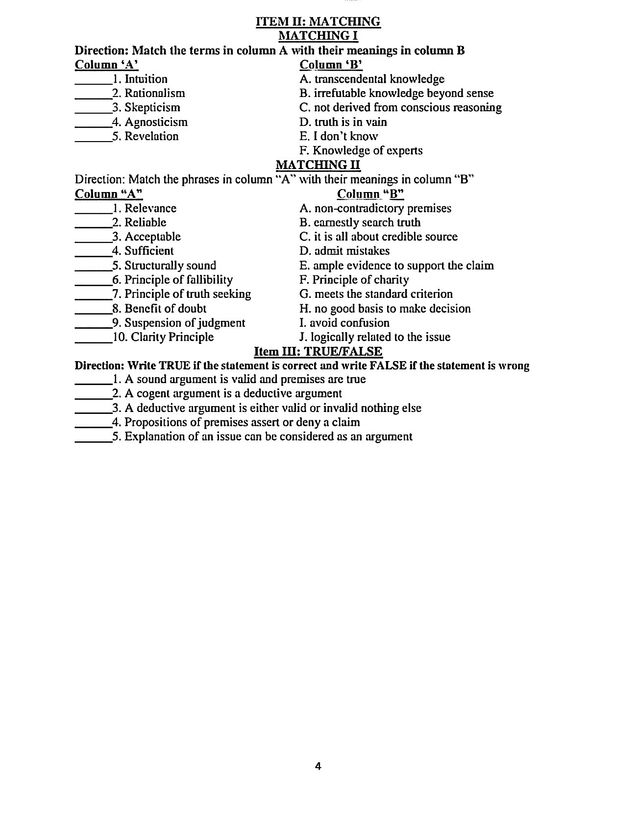 SOLVED: ITEM II: MATCHING MATCHING I Direction: Match the terms in ...