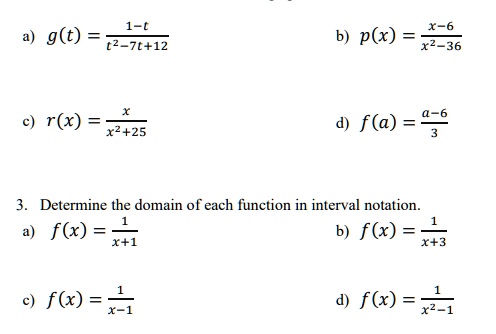 1 x 6 x236 gt 2712 b px a 6 fa rx x225 determine the domain of each function in interval notation fx fx r1 x3 fx fx 82543