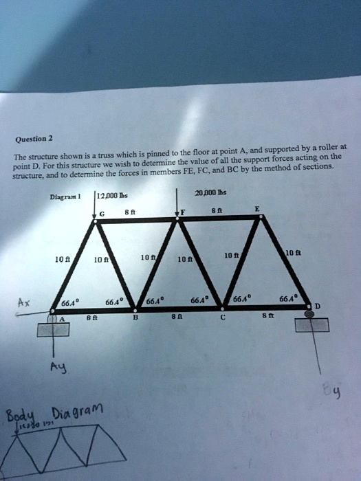 Question 2 The structure shown is a truss which is pinned to the floor ...